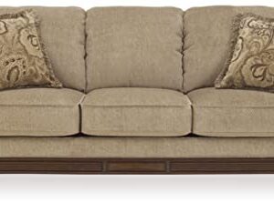 Signature Design by Ashley Lanett Traditional Faux Wood Detail Sofa with 2 Accent Pillows, Beige