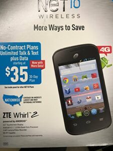 zte whirl 2 android cell phone - no contract (net 10)