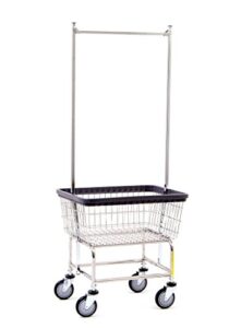 r&b wire™ 100d58 narrow heavy duty wire laundry cart with double pole rack, 2 bushel, chrome, made in usa