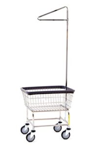 r&b wire™ 100d91 narrow heavy duty wire laundry cart with single pole rack, 2 bushel, chrome, made in usa