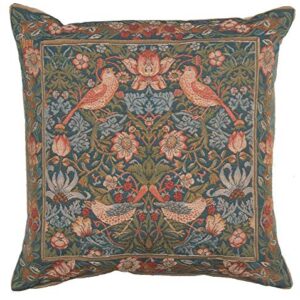 C Charlotte Home Furnishings Inc Birds Face to Face II Cushion Cover | Pure Cotton Decorative Cushion Case | 19x19 Inch Cushion Cover for Living Room Couches and Sofas | Inspired by William Morris