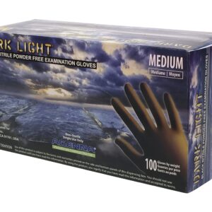 Adenna DLG675 Dark Light 9 mil Nitrile Powder Free Exam Gloves (Black, Medium) Box of 100