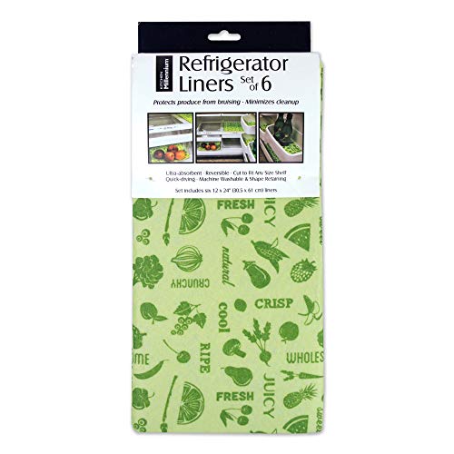 DII Fridge Liner Collection Non-Adhesive, Cut to Fit, 12x24, Green Veggies, 6 Piece