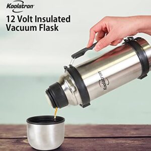 Koolatron 12V Insulated Vacuum Flask with Heater, 1L Silver and Black Stainless Steel, Push Button Dispenser, for Car, SUV, Truck, RV, Boat