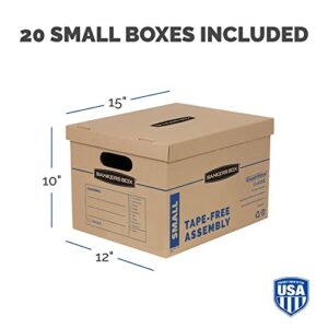 Bankers Box SmoothMove Classic Small Moving Boxes, 20 Pack, Tape-Free Assembly, Easy Carry Handles, 10" x 12" x 15"