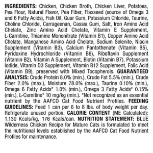 Blue Buffalo Wilderness High Protein Grain Free, Natural Mature Pate Wet Cat Food, Chicken 5.5-oz cans (Pack of 24)