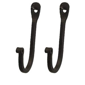 ctw 720002 early american single prong wrought iron hooks, set of 2 – rustic curved metal fasteners – decorative colonial wall décor