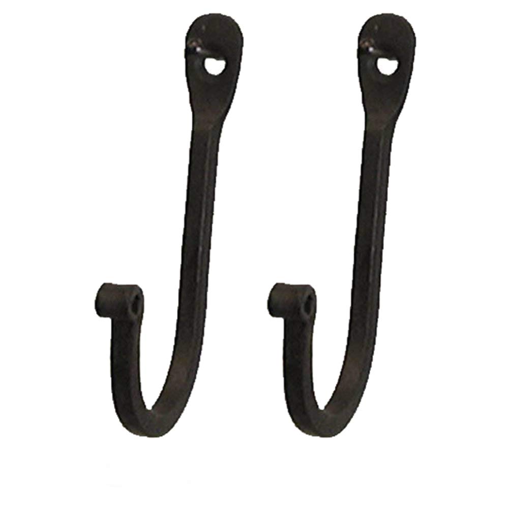 CTW 720002 Early American Single Prong Wrought Iron Hooks, Set of 2 – Rustic Curved Metal Fasteners – Decorative Colonial Wall Décor