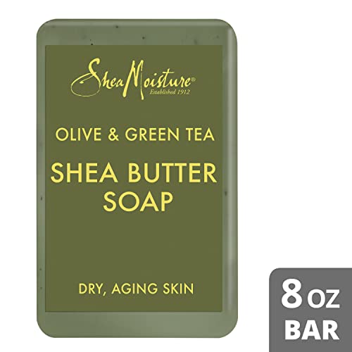 SheaMoisture Shea Butter Bar Soap, Olive & Green Tea, Essential Oils, Skin Care Routine, Olive Oil Soap Bar for Face & Body, Avocado Oil, Rich in Vitamin E, Sensitive Dry Skin (4 Pack - 8 Oz Ea) 