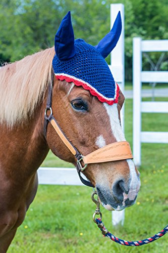 Intrepid International All Crochet Fly Veil with Ears, Black/Silver, Horse Size