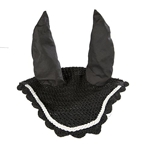 Intrepid International All Crochet Fly Veil with Ears, Black/Silver, Horse Size