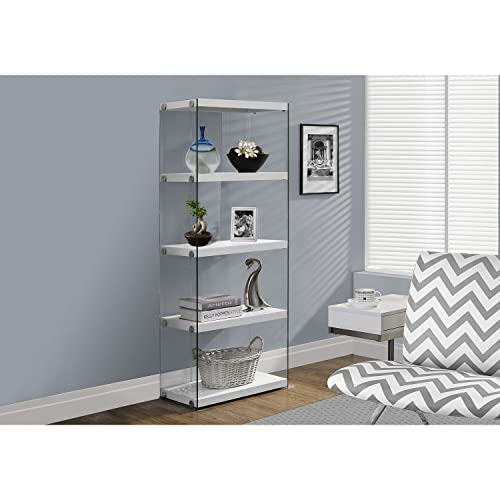 Monarch Specialties Bookcase - 5-Shelf Etagere Bookcase - Contemporary Look with Tempered Glass Frame Bookshelf - 60"H (Dark Taupe)