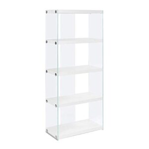 monarch specialties i bookcase-5-shelf etagere bookcase contemporary look with tempered glass frame bookshelf, 60"h, (white)