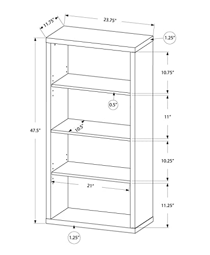 Monarch Specialties 7059 Bookshelf, Bookcase, Etagere, 5 Tier, H, Office, Bedroom, Laminate, White, Contemporary, Modern Bookcase-48 H Adjustable Shelves, 48-Inch