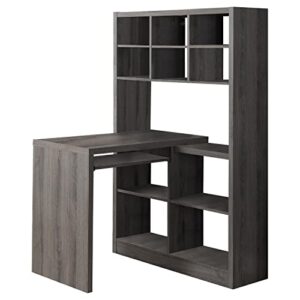 monarch specialties i storage-bookcase left or right set up-corner desk with multiple adjustable shelves, 60"l, dark taupe