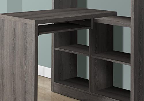 Monarch Specialties I Storage-Bookcase Left Or Right Set Up-Corner Desk with Multiple Adjustable Shelves, 60"L, Dark Taupe