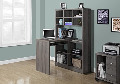 Monarch Specialties I Storage-Bookcase Left Or Right Set Up-Corner Desk with Multiple Adjustable Shelves, 60"L, Dark Taupe