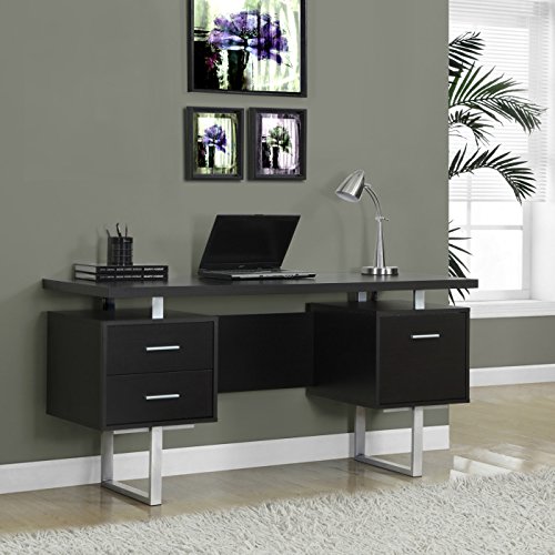 Monarch Specialties Cappuccino Hollow-Core/Silver Metal Office Desk, 60-Inch