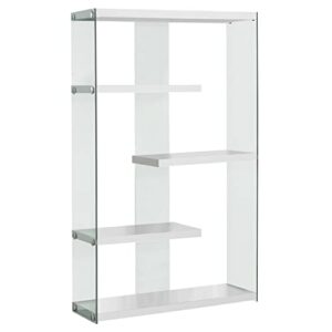 monarch specialties i tempered glass bookcase, 60", glossy white