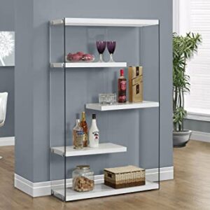 Monarch Specialties I Tempered Glass Bookcase, 60", Glossy White