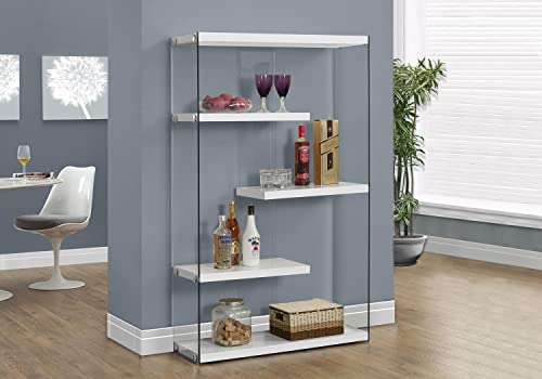 Monarch Specialties I Tempered Glass Bookcase, 60", Glossy White