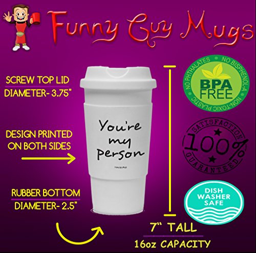 Funny Guy Mugs You're My Person Travel Tumbler With Removable Insulated Silicone Sleeve, White, 16-Ounce