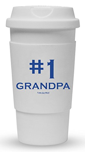 Funny Guy Mugs #1 Grandpa Travel Tumbler With Removable Insulated Silicone Sleeve, White, 16-Ounce