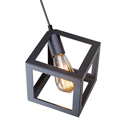 LNC Black Geometric Pendant Lighting, Geometric Modern Square Hanging Light Ceiling Fixture for Kitchen Island, Foyer, Hallway, Bedroom and Entryway