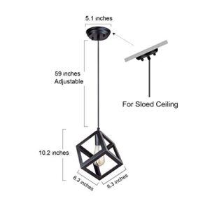 LNC Black Geometric Pendant Lighting, Geometric Modern Square Hanging Light Ceiling Fixture for Kitchen Island, Foyer, Hallway, Bedroom and Entryway