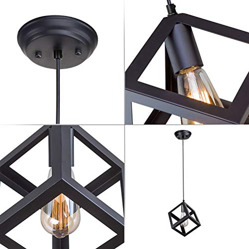 LNC Black Geometric Pendant Lighting, Geometric Modern Square Hanging Light Ceiling Fixture for Kitchen Island, Foyer, Hallway, Bedroom and Entryway