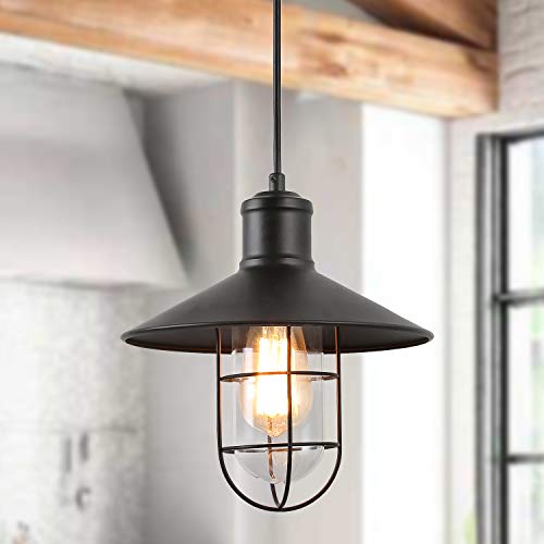 LNC Industrial Cage Pendant Lighting, Black Small Hanging Fixture for Kitchen Island, Bedroom, Dining Room, Entryway and Foyer