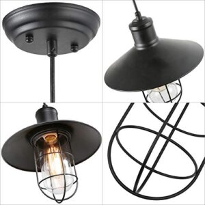 LNC Industrial Cage Pendant Lighting, Black Small Hanging Fixture for Kitchen Island, Bedroom, Dining Room, Entryway and Foyer