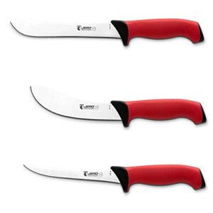 jero pro series tr 3 piece butcher set - narrow butcher, skinning knife, and boning knife - soft grip handles with german high-carbon stainless steel blades - made in portugal