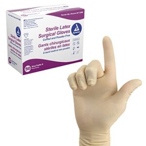 dynarex sterile latex surgical gloves, size 8 & powder-free, offers superior protection & comfort for sensitive hands, beaded cuffs, bisque, 1 box of 50 pairs of dynarex sterile latex surgical gloves