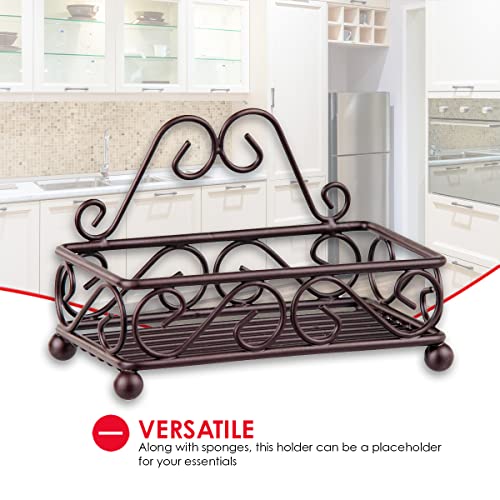 Home Basics Sponge Holder for Sink (Bronze) Scroll Design Kitchen Sponge Holder | with Open Structure and Raised Feet