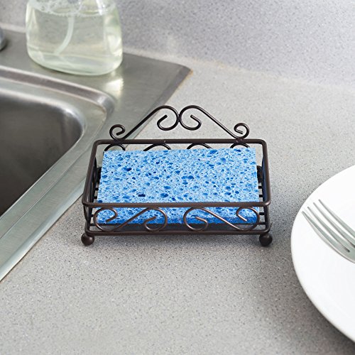 Home Basics Sponge Holder for Sink (Bronze) Scroll Design Kitchen Sponge Holder | with Open Structure and Raised Feet