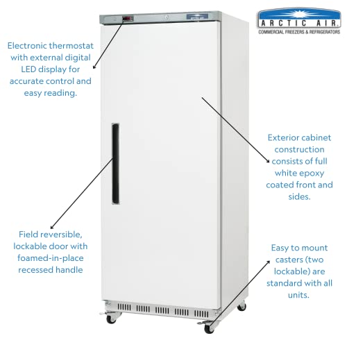 Arctic Air AWF25 30" One Section, Single Solid Door Reach-In Freezer, White, 25 Cubic Feet, 115v