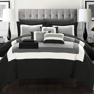 chic home 10-piece bed in a bag comforter set, brushed microfiber,shams, decorative pillows and sheet set included, queen, black