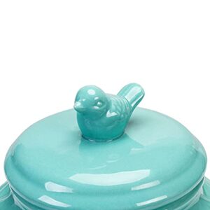 MyGift Vintage Turquoise Ceramic Kitchen Jar with Lid, Cookie Jar Storage Containers Airtight with Embossed Star and Bird Design