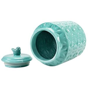 MyGift Vintage Turquoise Ceramic Kitchen Jar with Lid, Cookie Jar Storage Containers Airtight with Embossed Star and Bird Design