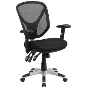 flash furniture sam mid-back black mesh multifunction swivel ergonomic task office chair with adjustable arms