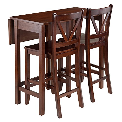 Winsome Lynnwood Collection 3 Piece Drop Leaf Table with 2 Counter V-Back Stools, Brown