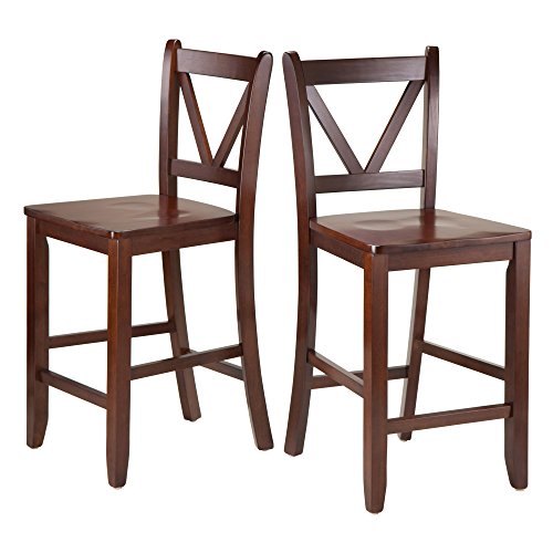 Winsome Lynnwood Collection 3 Piece Drop Leaf Table with 2 Counter V-Back Stools, Brown