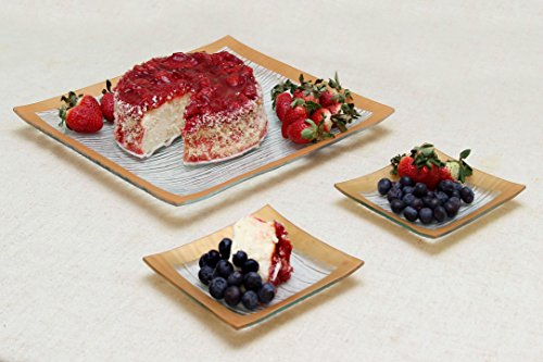 GAC Elegant Designed Square Tempered Glass Dessert Plates Set of 4 – Break and Chip Resistant - Oven Proof - Microwave Safe - Dishwasher Safe 6 Inch