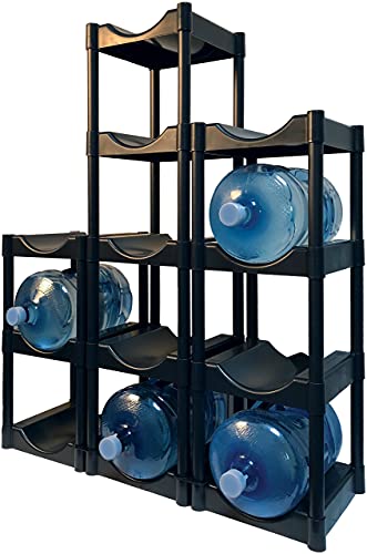 Bottle Buddy Water Racks - 3 and 5 Gallon Bottles - 12-Tray Jug Storage System - Free-Standing Organizer for Home, Office, Kitchen, Warehouse - Black