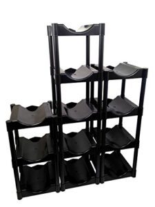 bottle buddy water racks - 3 and 5 gallon bottles - 12-tray jug storage system - free-standing organizer for home, office, kitchen, warehouse - black