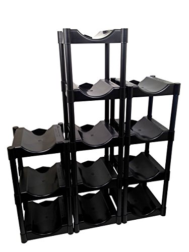 Bottle Buddy Water Racks - 3 and 5 Gallon Bottles - 12-Tray Jug Storage System - Free-Standing Organizer for Home, Office, Kitchen, Warehouse - Black