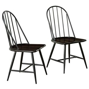 target marketing systems set of 2 windsor mixed media dining room chairs, with spindle back design and contoured saddle seat, 38" h x 18" w x 20" d, black/espresso