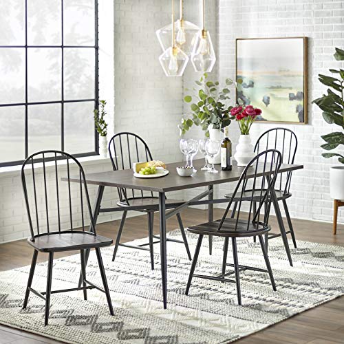 Target Marketing Systems Set of 2 Windsor Mixed Media Dining Room Chairs, with Spindle Back Design and Contoured Saddle Seat, 38" H x 18" W x 20" D, Black/Espresso