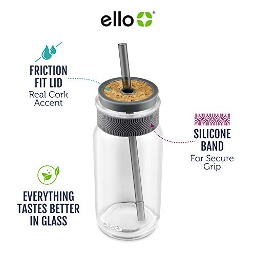 Ello Kella Glass Tumbler with Straw, 20 oz, Grey